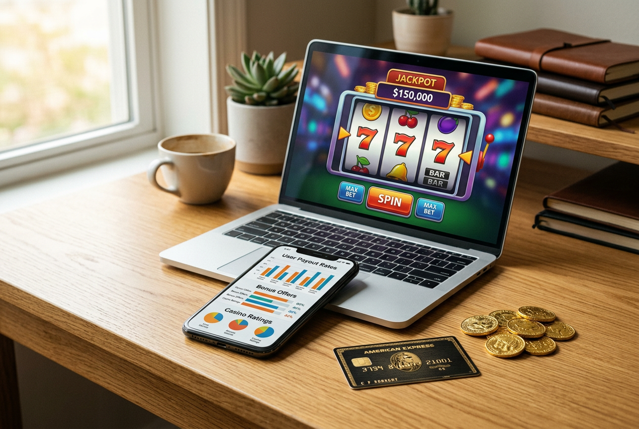 A comparison of online casino features and bonuses on a desk.